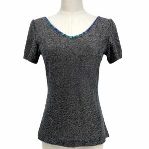 Vintage Y2K Metallic Top Size Small Black Sheer Stretchy Whimsigoth Fairy Grunge